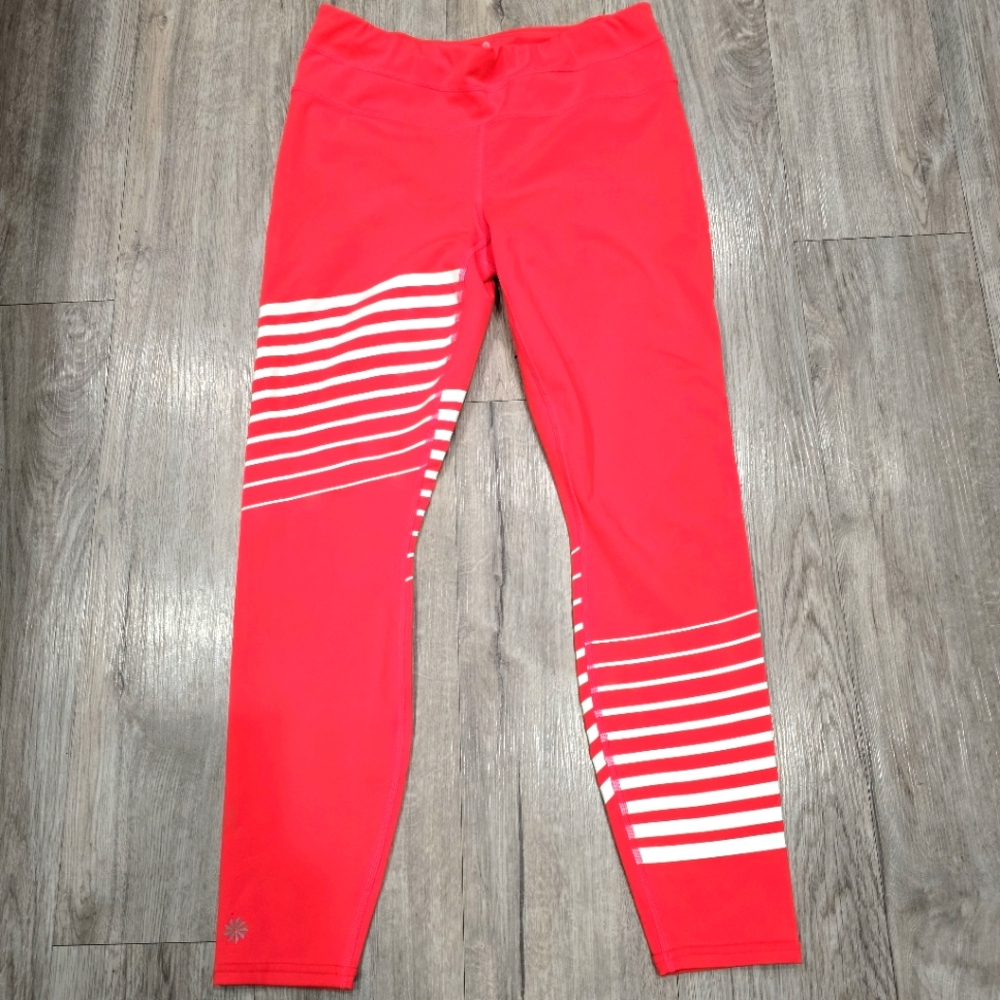 Athleta Leggings Sz S Orange White Striped